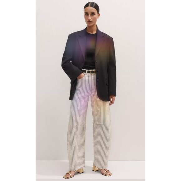 Lauren Ralph Lauren White Navy Pinstripe Wide Leg Trousers Size 10 Coastal Grand - Picture 1 of 7